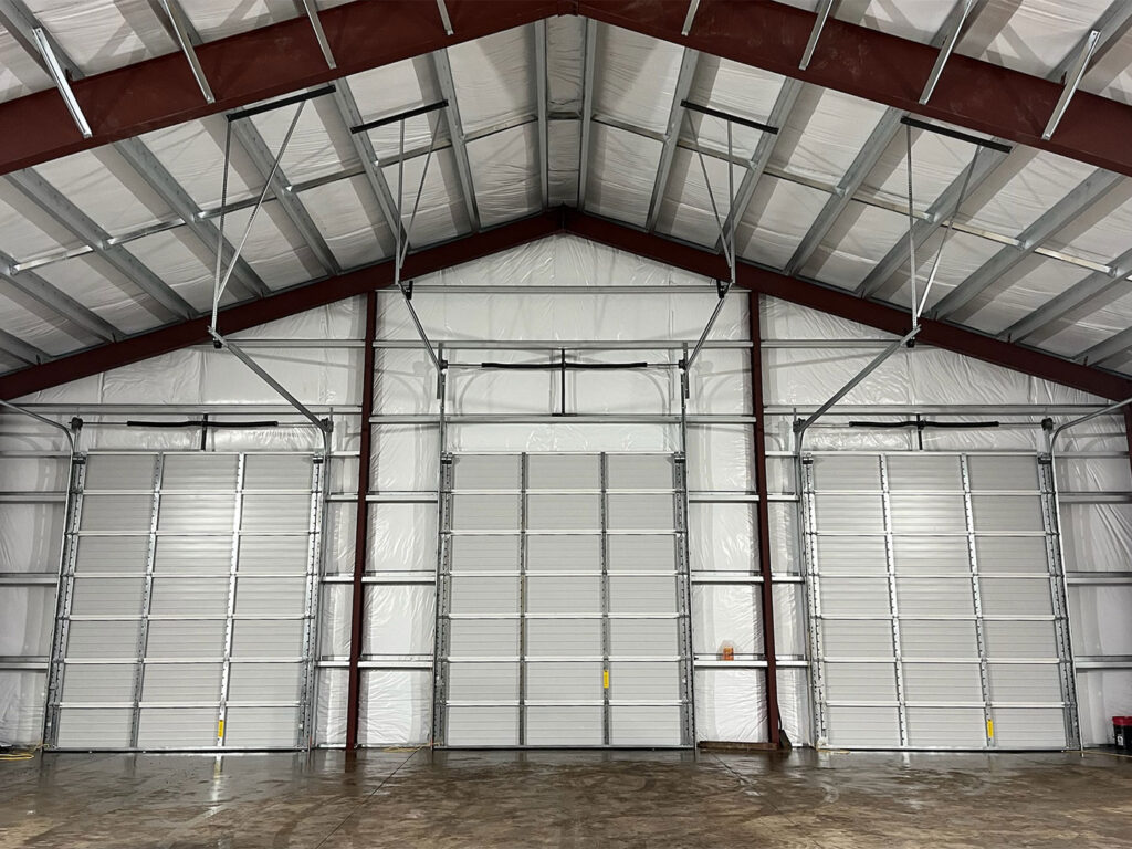 Steel building interior framing at a Crawford Windor commercial job site