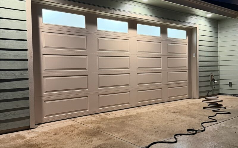 Contemporary garage door on a Lane County home fitted with a smart garage door opener
