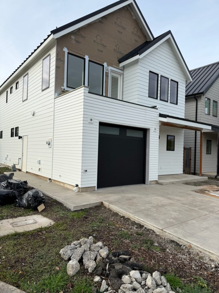 Closed garage door on a home near Eugene, Oregon — the first thing you see when a garage door opener is not working